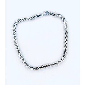 Estate Sterling Silver 925 Braided Chain Bracelet 8" Unisex Italy, Lobster Claw